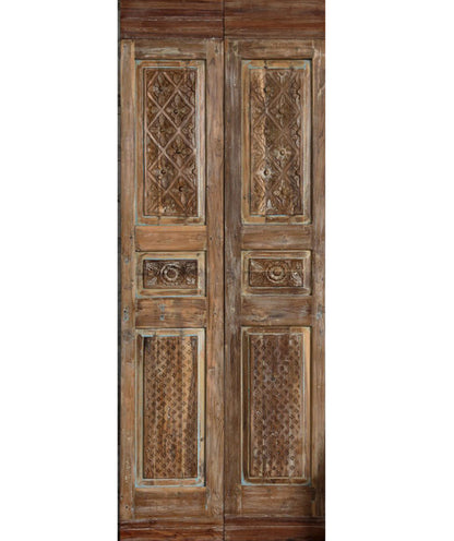 Antique Carved Wood Double Doors Floral French Doors 80x30