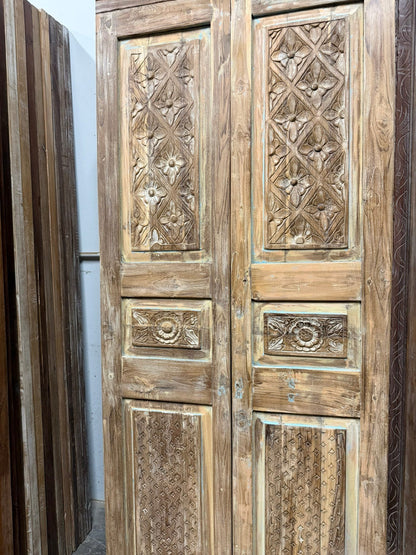 Antique Carved Wood Double Doors Floral French Doors 80x30