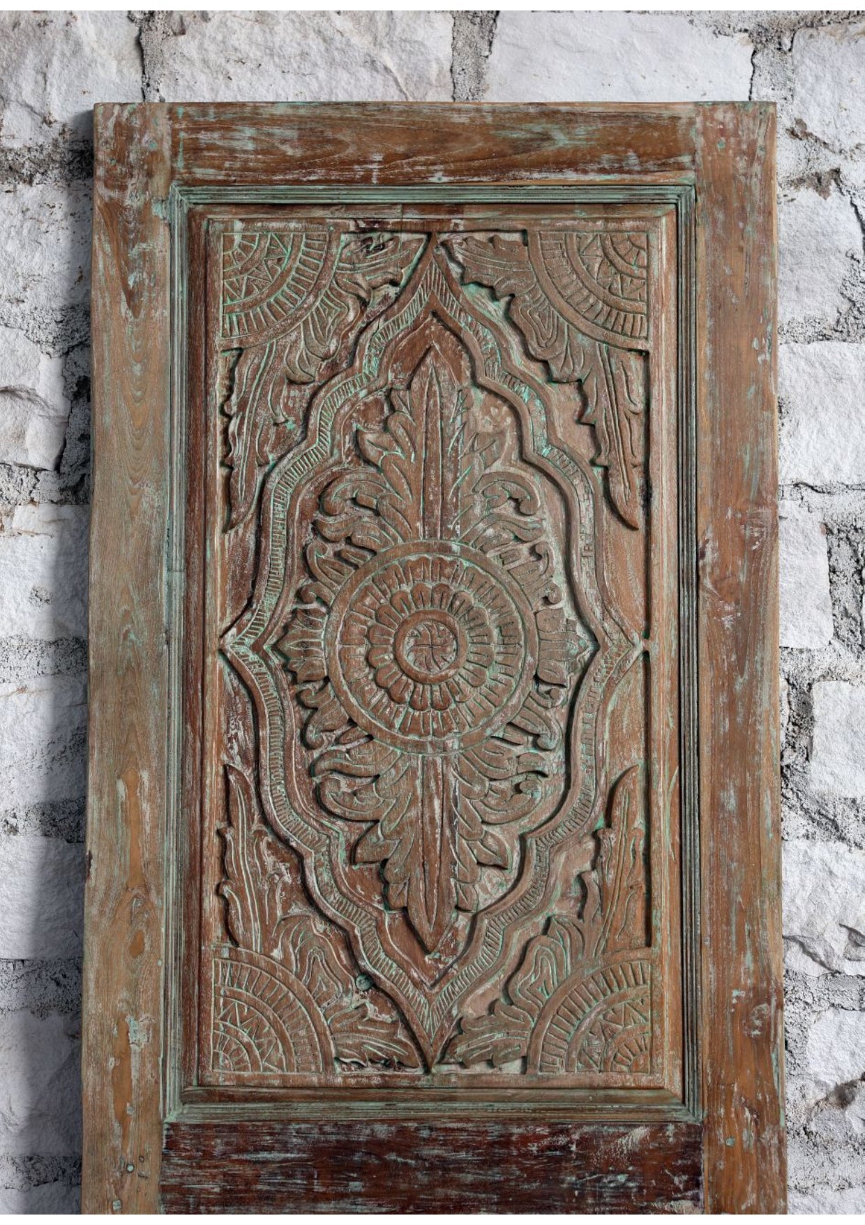 Antique Carved Door Floral Blue Hues Sliding Door or Hinged Barn Door 80x29