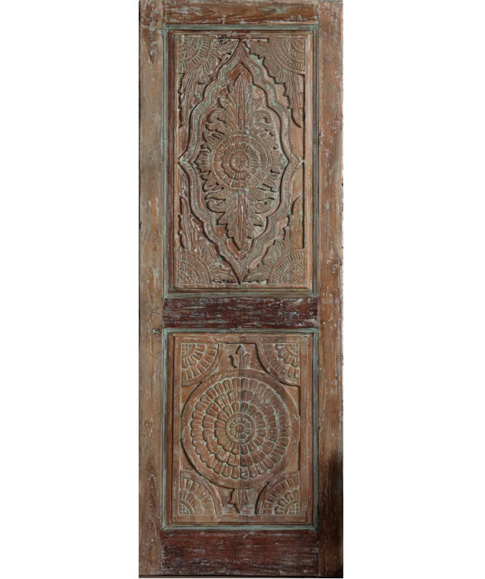 Antique Carved Door Floral Blue Hues Sliding Door or Hinged Barn Door 80x29