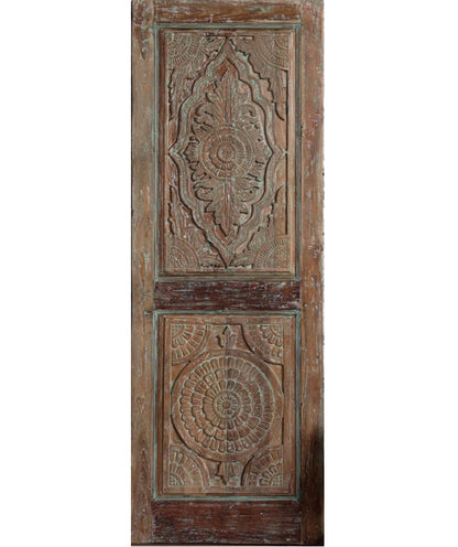 Antique Carved Door Floral Blue Hues Sliding Door or Hinged Barn Door 80x29
