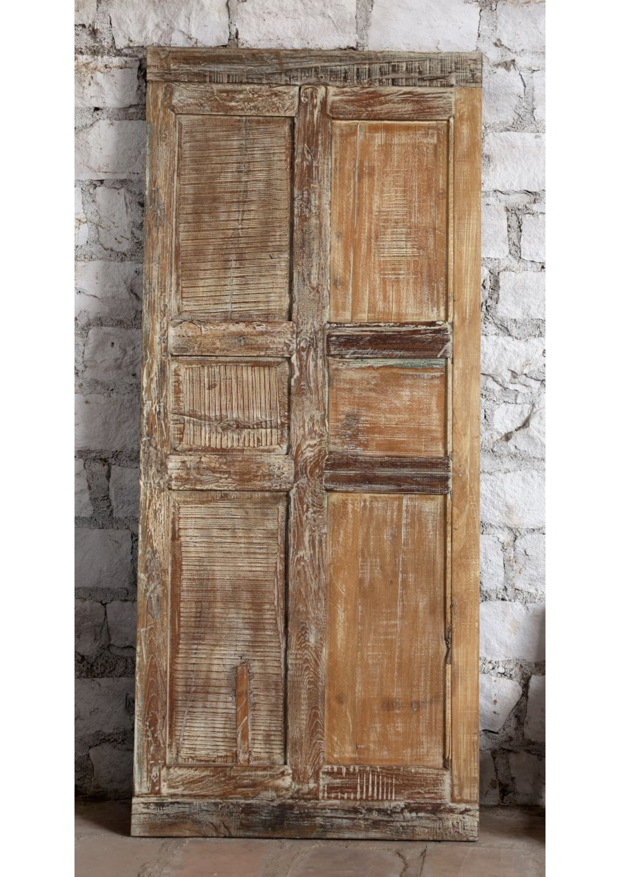 Antique Carved Wood Single Door Distressed Green Hinged or Barn Door 80x35
