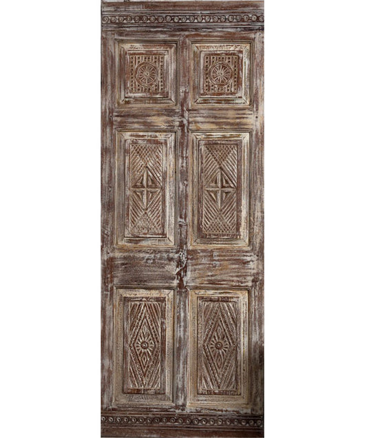 Antique Carved Single Door Floral Statement Barn Door Feature Wall Art 80x31