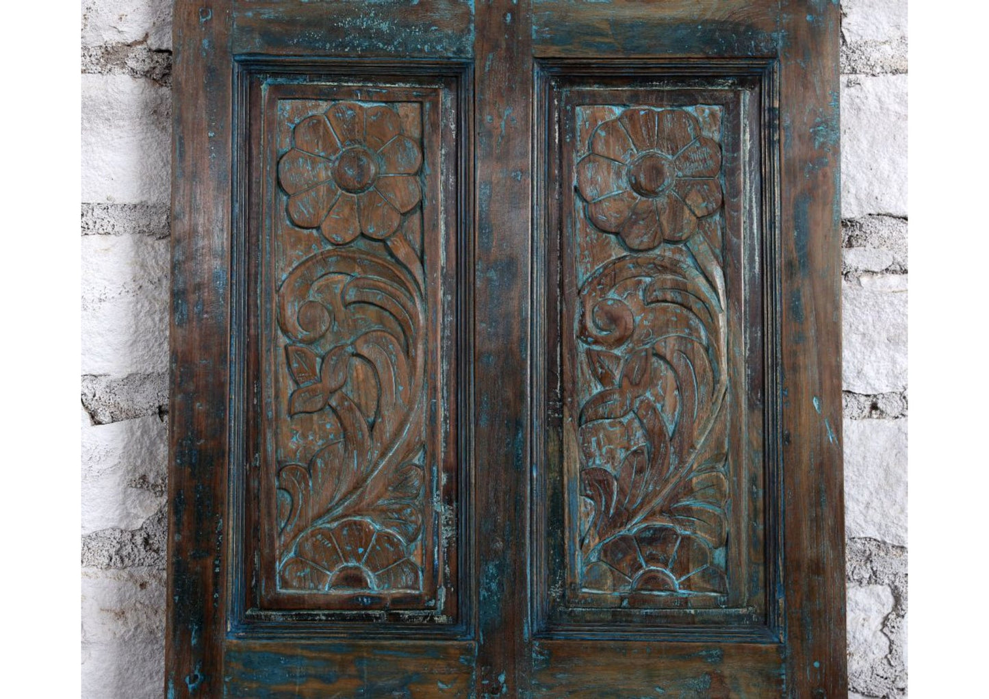 Antique Carved Teal Pantry Door - Feature Wall Art Barn Door Panel 80x27