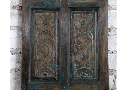 Antique Carved Teal Pantry Door - Feature Wall Art Barn Door Panel 80x27