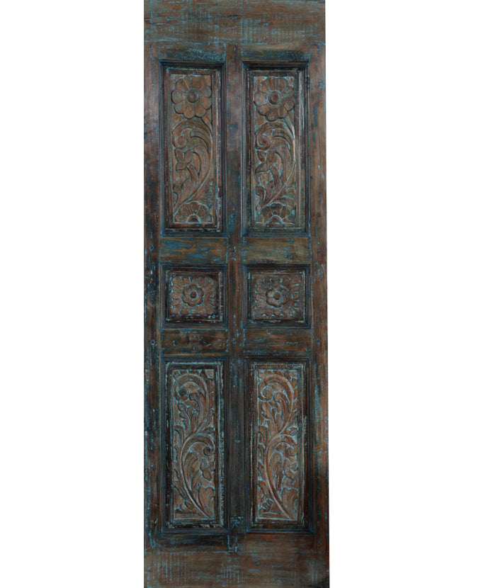 Antique Carved Teal Pantry Door - Feature Wall Art Barn Door Panel 80x27