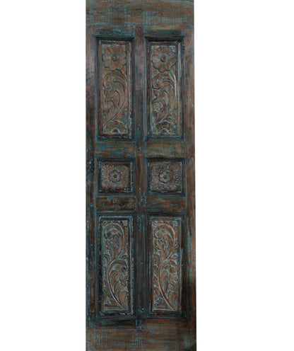 Antique Carved Teal Pantry Door - Feature Wall Art Barn Door Panel 80x27