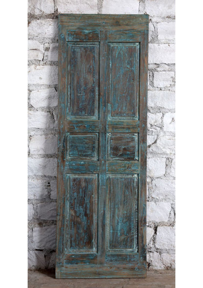 Antique Carved Teal Pantry Door - Feature Wall Art Barn Door Panel 80x27