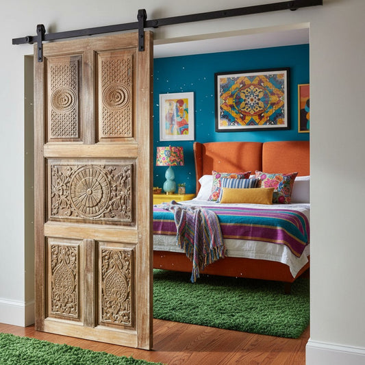 Antique Carved Door Floral Rustic Sliding Barn Door Bedroom Doors 80x36
