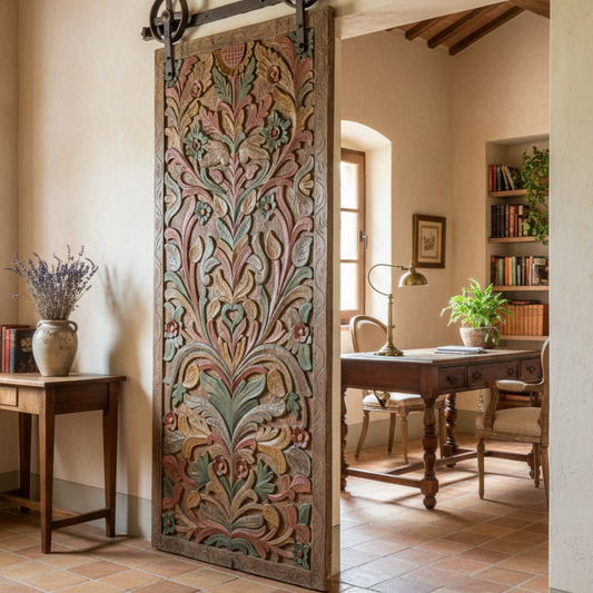 Vintage Carved Door Wall Panel Colorful Accents Barn Door 80x36
