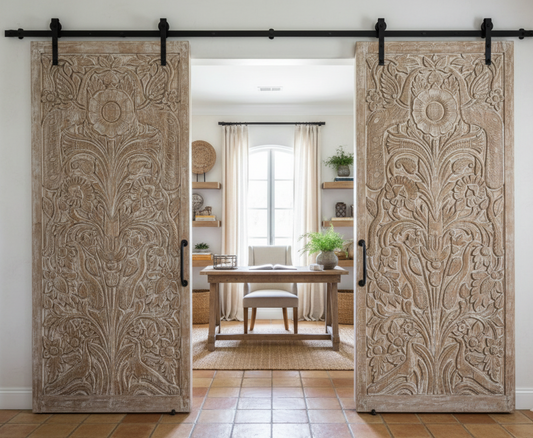 Vintage Carved Door Tree Of Life Whitewash Sliding Door Wall Art Panel 80x36