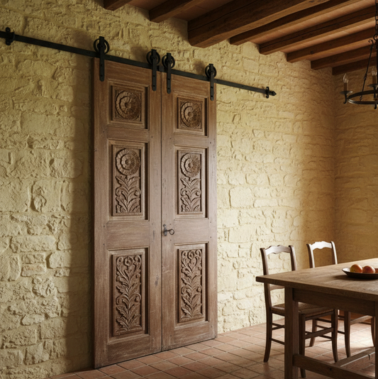 Antique Carved French Doors Floral Hinged or Sliding Barn Doors 80x34
