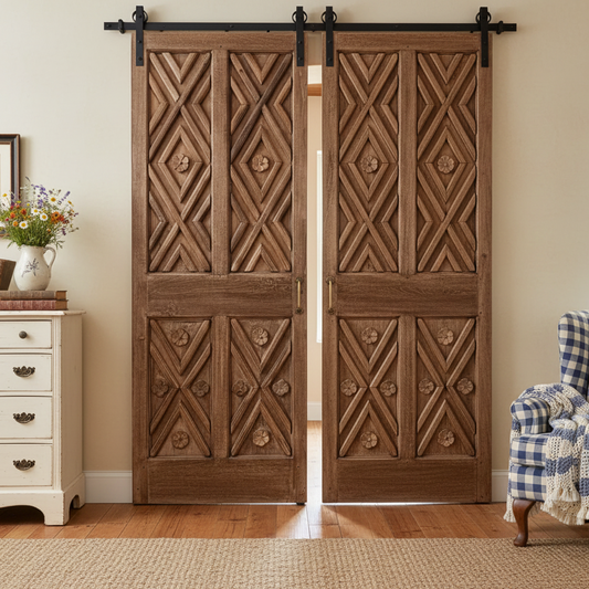 Antique Rustic Doors Geometric Hand Carved Chevron Doors 80x30