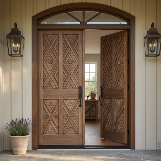 Antique Rustic Doors Geometric Hand Carved Chevron Doors 80x30