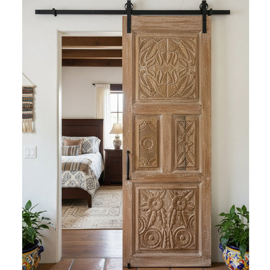 Vintage Whitewashed Carved Door Rustic Hinged or Sliding Barn Doors 80x30