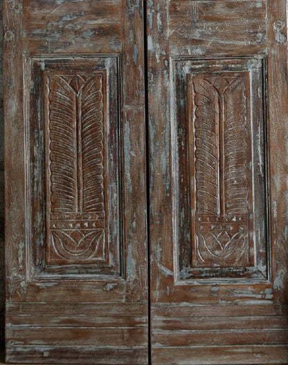 Vintage Carved Wood Double Doors Blue Gray Barn Doors 80x34