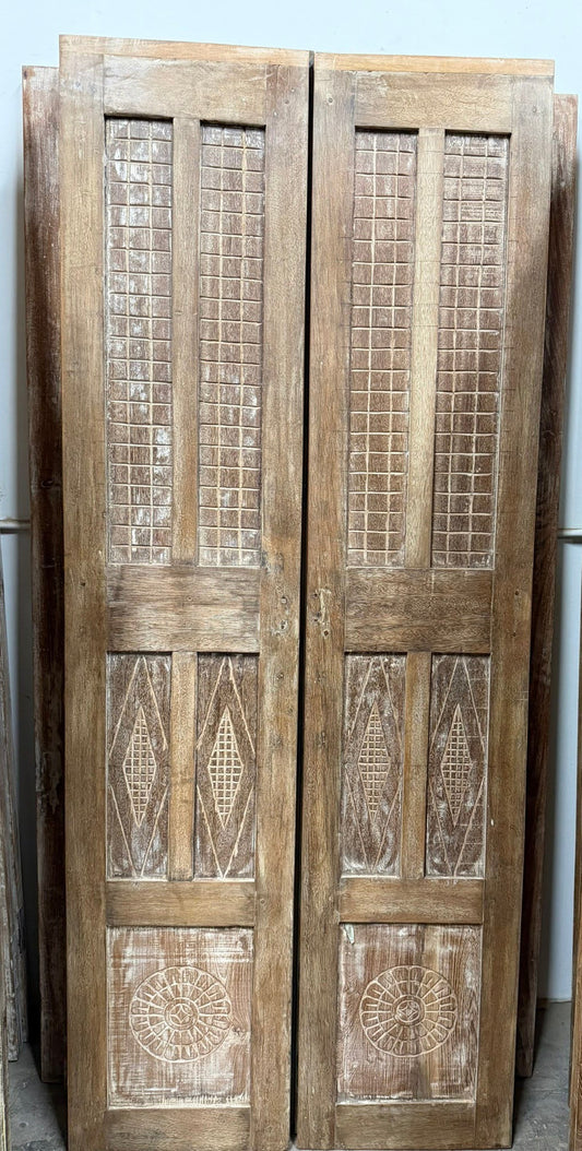 Vintage Hand-Carved Wooden Doors Sliding Barn Door 80