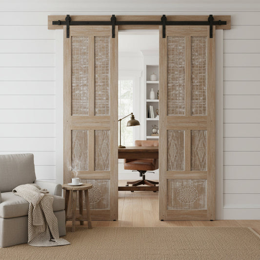 Vintage Hand-Carved Wooden Doors Sliding Barn Door 80