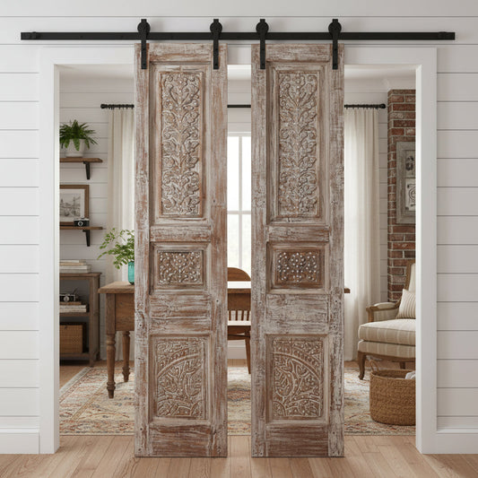 Antique Carved Wood Doors Nail Studs Hinged or Sliding Barn Doors 80x36