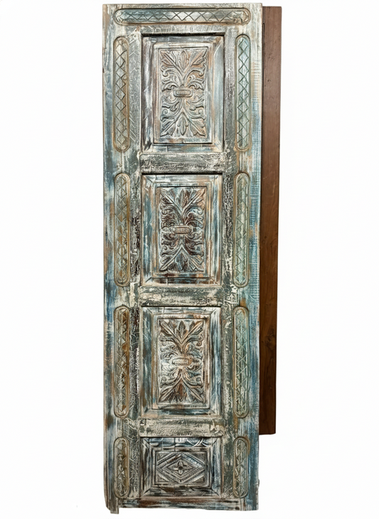 Vintage Carved Door Blue Floral Interior Single Sliding Door 96x29.5
