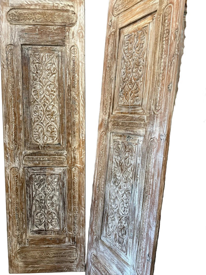 Antique Hand-Carved Wood Indian Door Vintage Architectural Panels 96x27