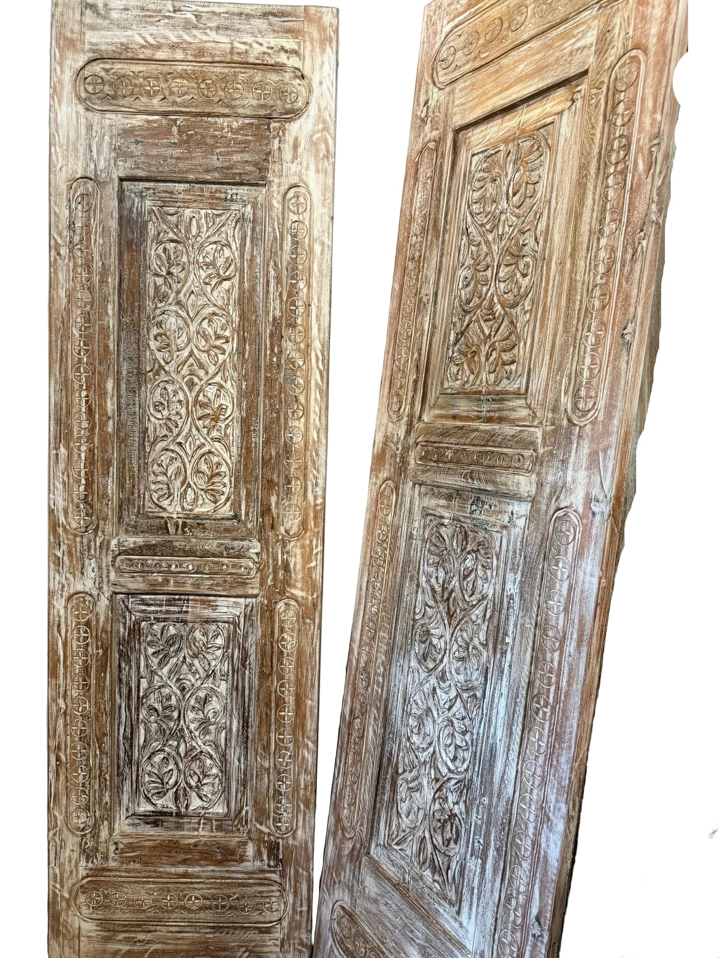 Antique Hand-Carved Wood Indian Door Vintage Architectural Panels 96x27
