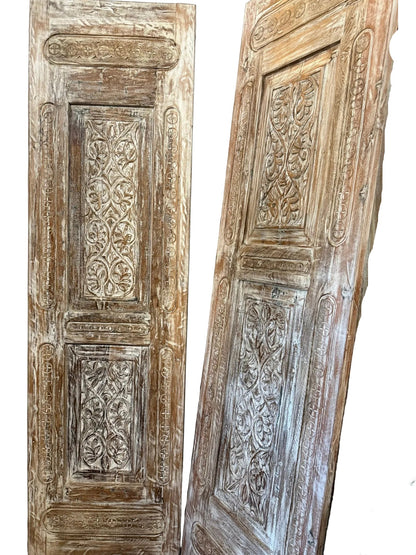 Antique Hand-Carved Wood Indian Door Vintage Architectural Panels 96x27