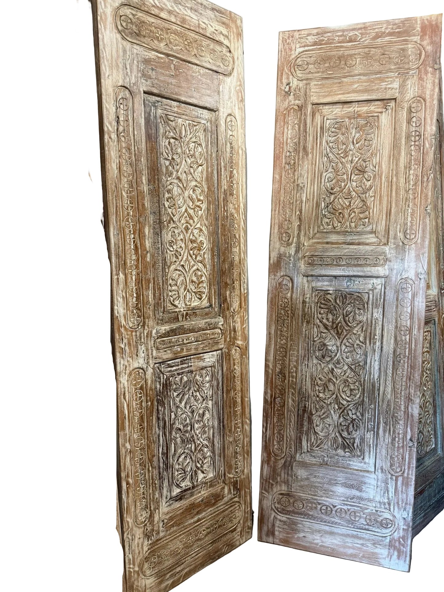 Antique Hand-Carved Wood Indian Door Vintage Architectural Panels 96x27