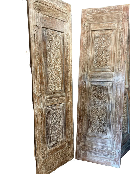 Antique Hand-Carved Wood Indian Door Vintage Architectural Panels 96x27