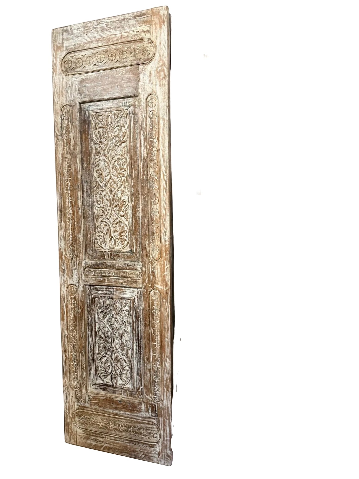 Antique Hand-Carved Wood Indian Door Vintage Architectural Panels 96x27