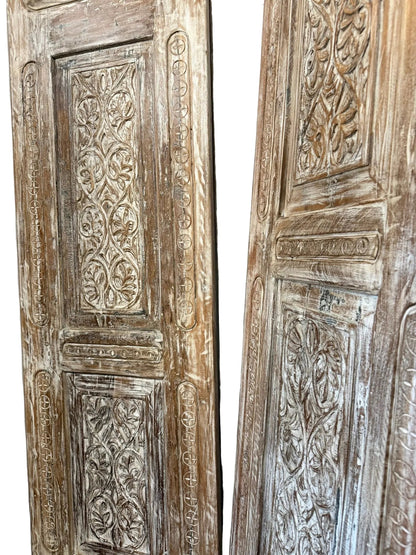 Antique Hand-Carved Wood Indian Door Vintage Architectural Panels 96x27