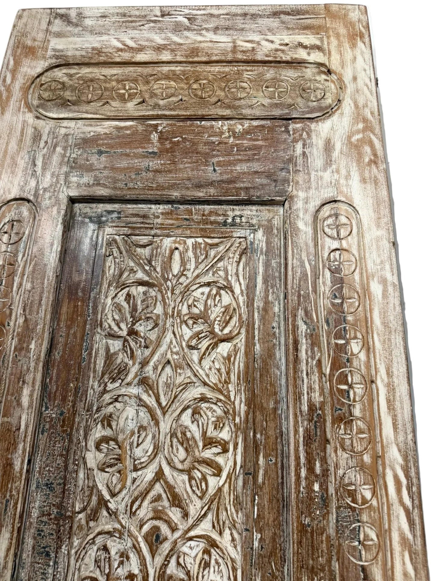 Antique Hand-Carved Wood Indian Door Vintage Architectural Panels 96x27