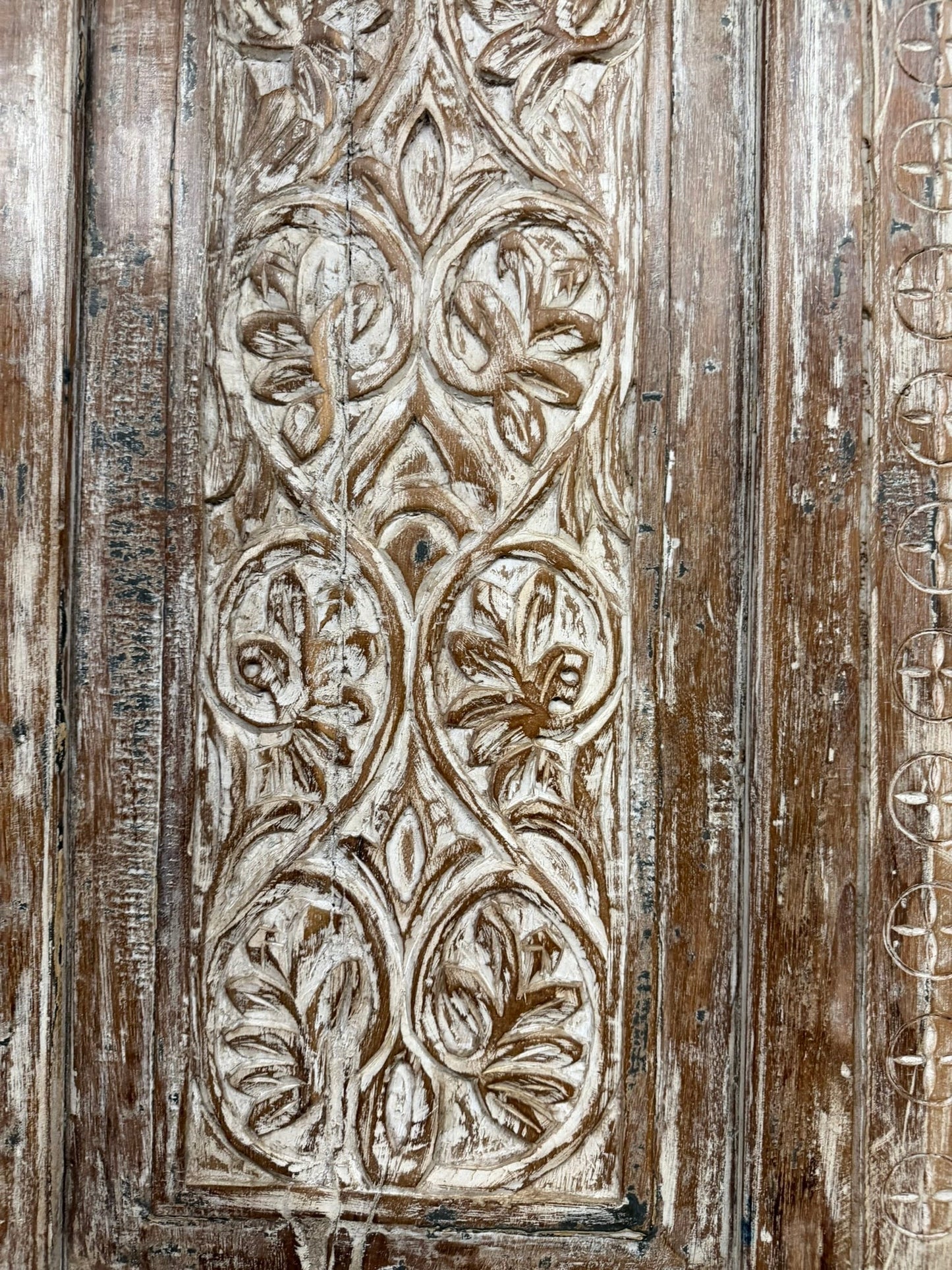 Antique Hand-Carved Wood Indian Door Vintage Architectural Panels 96x27