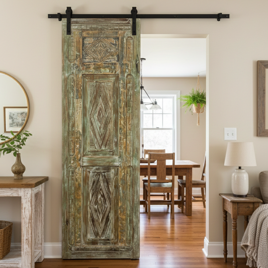 Antique Carved Door Green Floral Carved Closet Doors Sliding Door 96x29.5