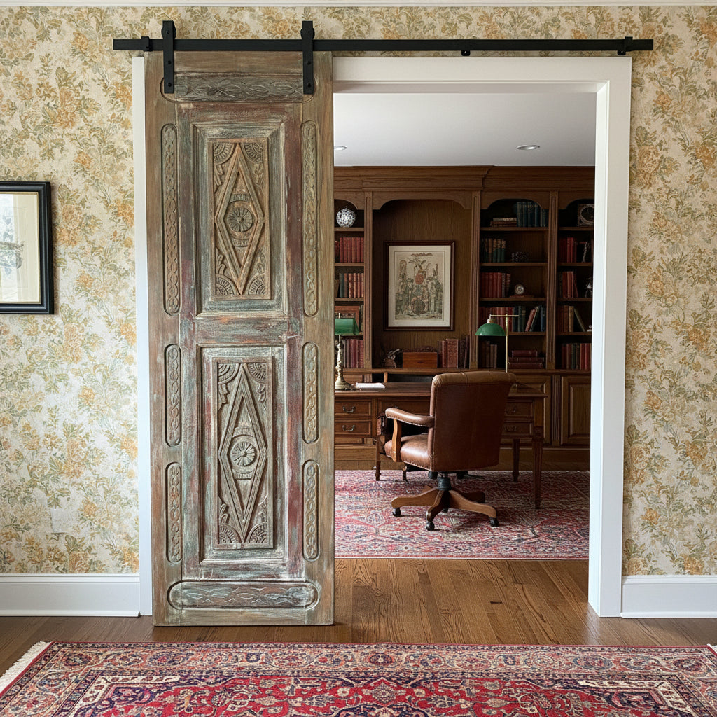 Antique Carved Door Distress Wood French Bedroom Doors 96x30.5