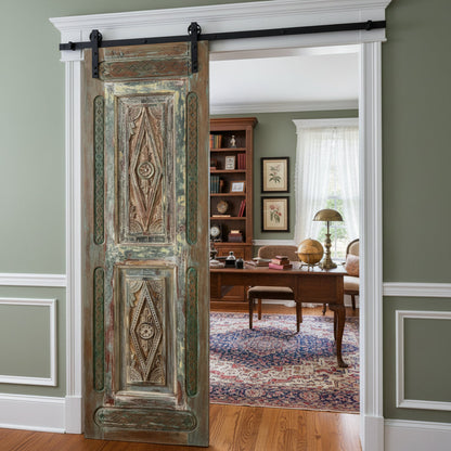 Antique Carved Wood Door Panel Rustic Farmhouse Sliding Barndoor 96x30