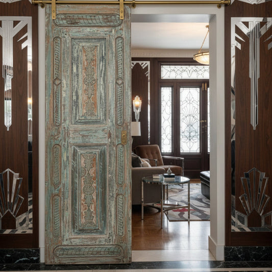 Vintage Carved Solid Wood Door – Single Rustic Sliding Barn Door Panel 96x30