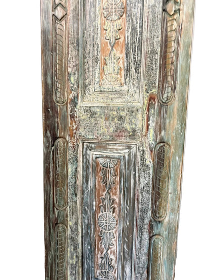 Vintage Carved Solid Wood Door – Single Rustic Sliding Barn Door Panel 96x30