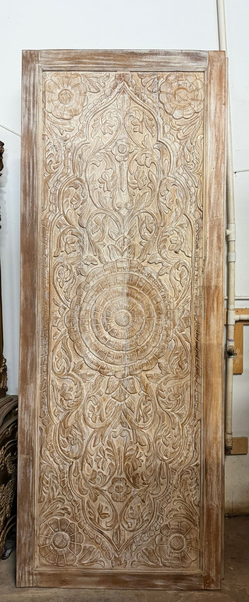 Vintage Lotus Carved Door Double Side Carved Sliding Bedroom Door 96x36