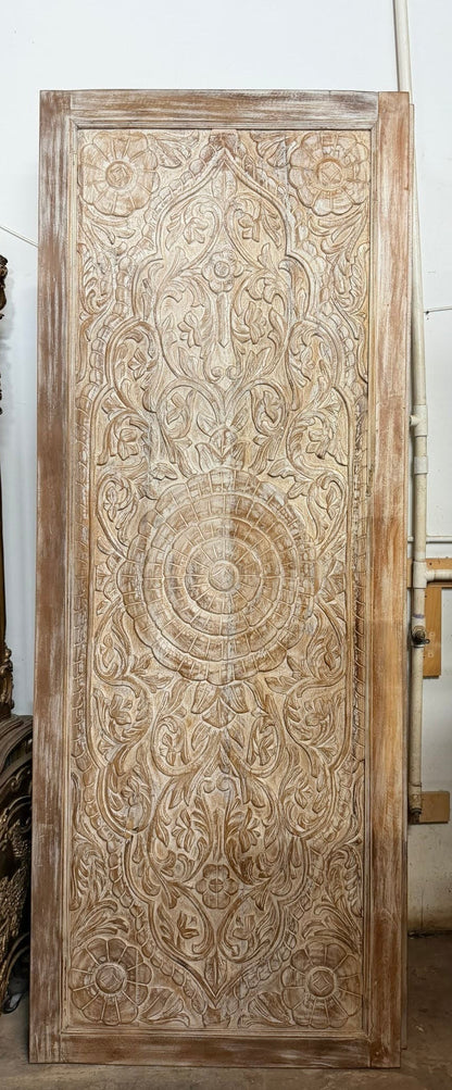Vintage Lotus Carved Door Double Side Carved Sliding Bedroom Door 96x36
