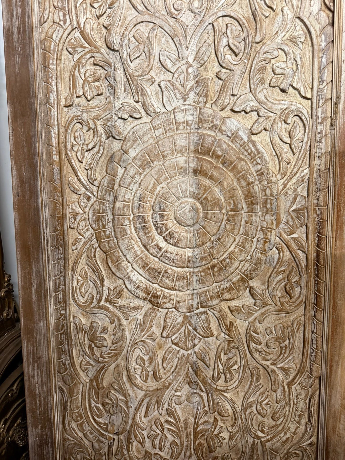 Vintage Lotus Carved Door Double Side Carved Sliding Bedroom Door 96x36