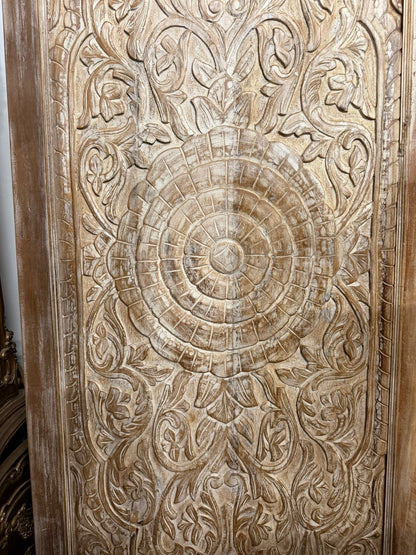 Vintage Lotus Carved Door Double Side Carved Sliding Bedroom Door 96x36