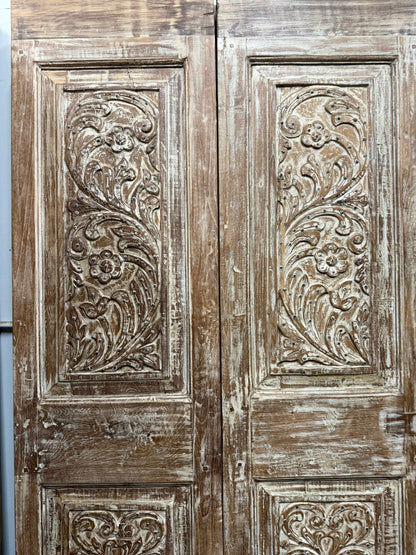 Antique Floral Barn Doors with Studs Carved Hinged or Sliding Double Doors 80x39