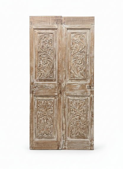 Antique Floral Barn Doors with Studs Carved Hinged or Sliding Double Doors 80x39