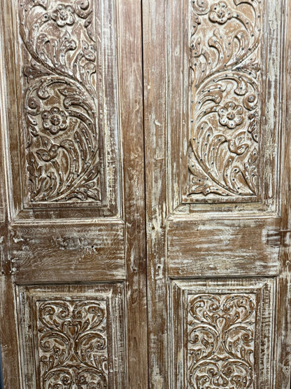 Antique Floral Barn Doors with Studs Carved Hinged or Sliding Double Doors 80x39