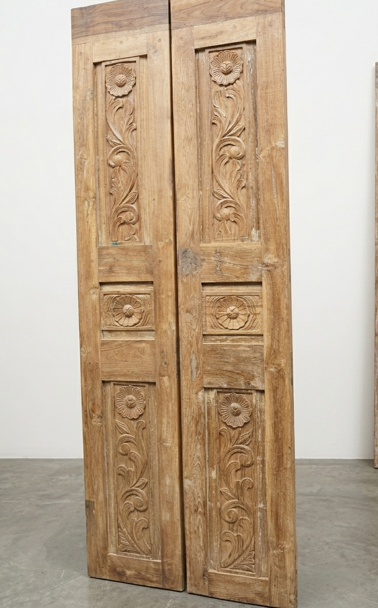 Natural Carved Wood Floral Barn Door – Statement Farmhouse Pantry Doors 80x28