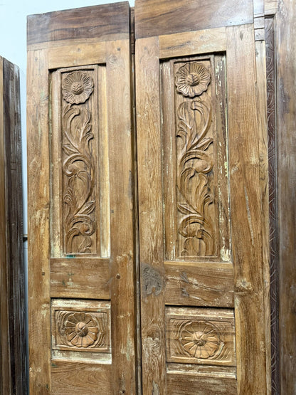 Natural Carved Wood Floral Barn Door – Statement Farmhouse Pantry Doors 80x28