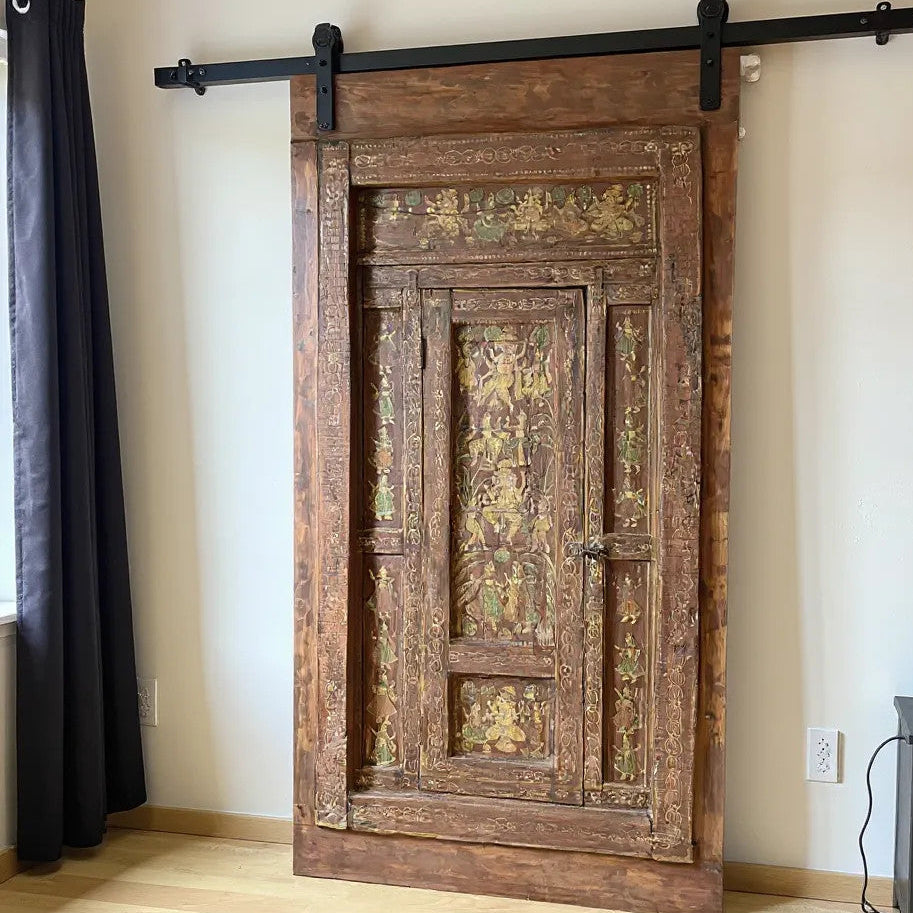 Antique Door Hand Carved Ganesha Door Teak Wood Statement Barn Door 84