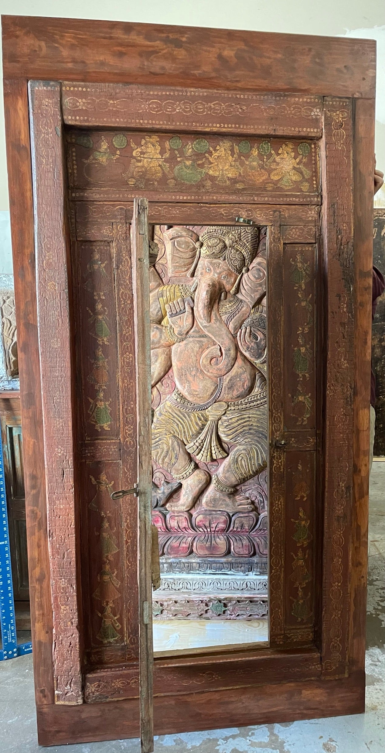 Antique Door Hand Carved Ganesha Door Teak Wood Statement Barn Door 84